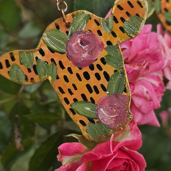 Hand-Crafted Handmade Earrings Boho Western Cow Floral Country Casual - E005 - Picture 4 of 7